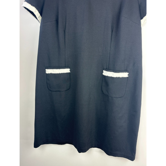 Talbots Ponte Shift Dress Fringe Pockets Black White Stretch Lined Plus Size 22W - Picture 7 of 11